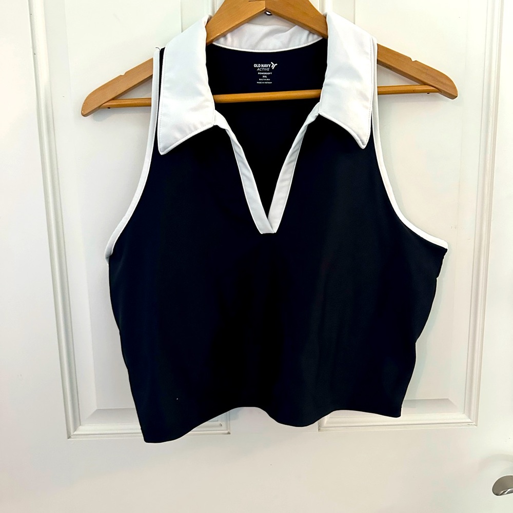 Old Navy Black & White Sleeveless Polo Tank Top